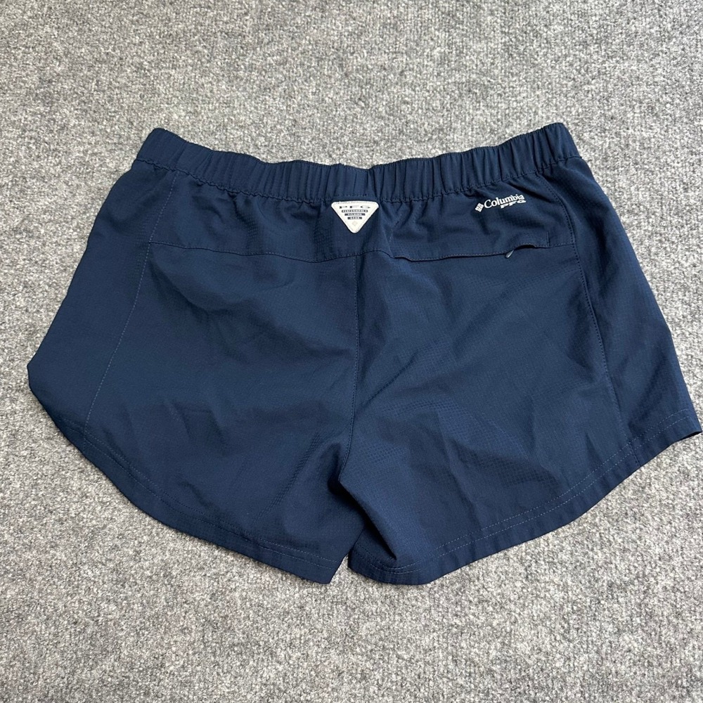 Columbia Shorts Womens Size M Navy Blue Grid Texture Elastic Waist Active Hiking